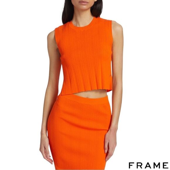 FRAME **NWT** Mixed Rib Cutout Tank in Bright Tangerine - Picture 10 of 15